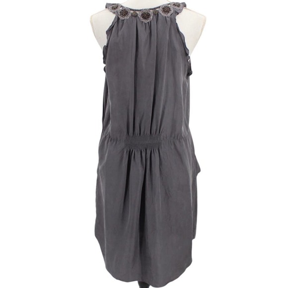 Rebecca Taylor Silk Beaded Embellished Sheath Dress Gray Pockets Scoop Neck 10 - Picture 3 of 7